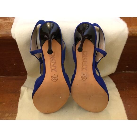 DKNY cobalt blue suede slingback stiletto high heel peep toe Sandals - Picture 3 of 7